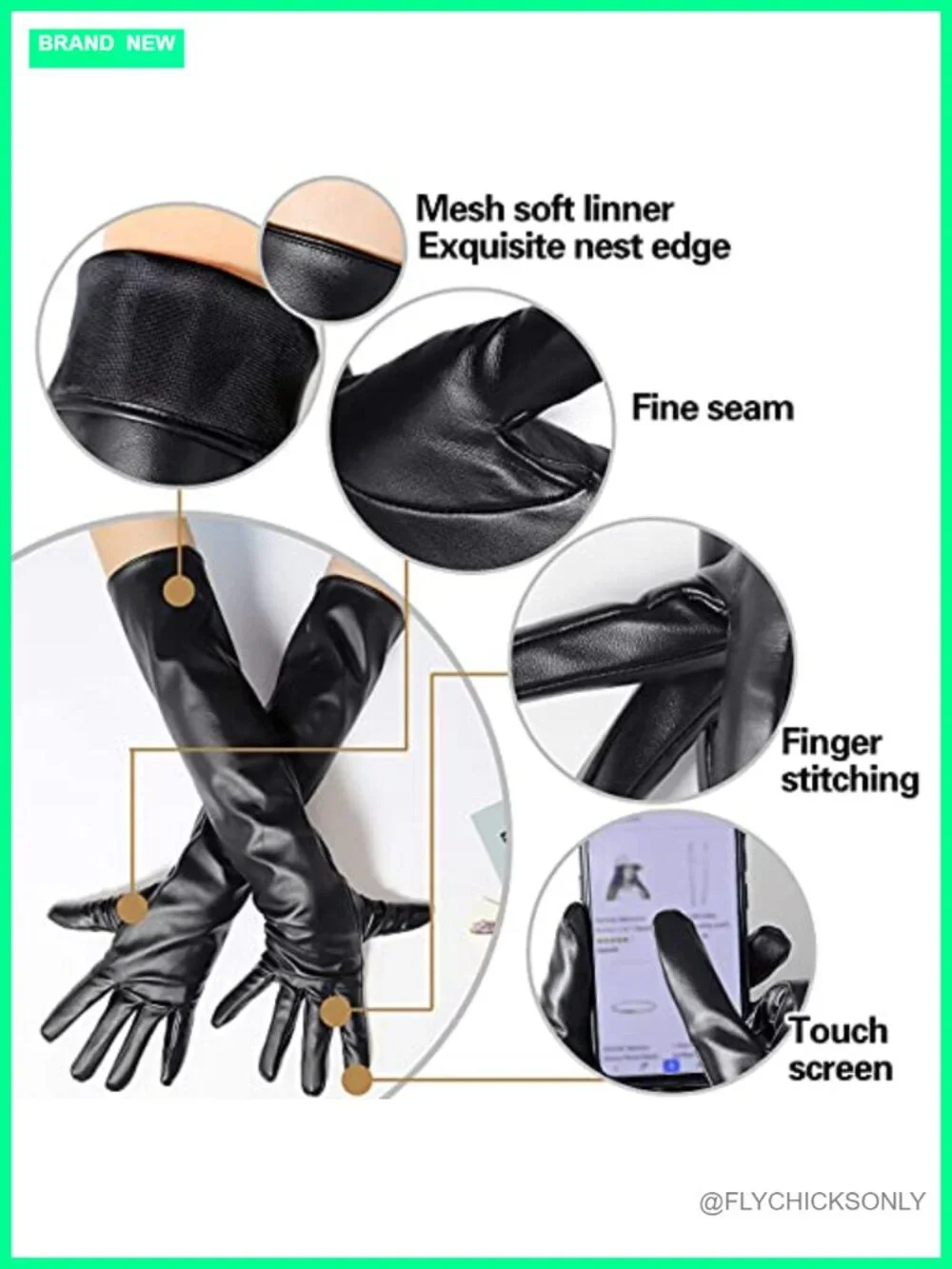 Women's Faux Leather Elbow Length Opera Gloves Touchscreen